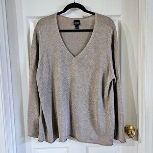 Eileen Fisher Linen-Knit V-Neck Pullover Mushroom Plus 2X